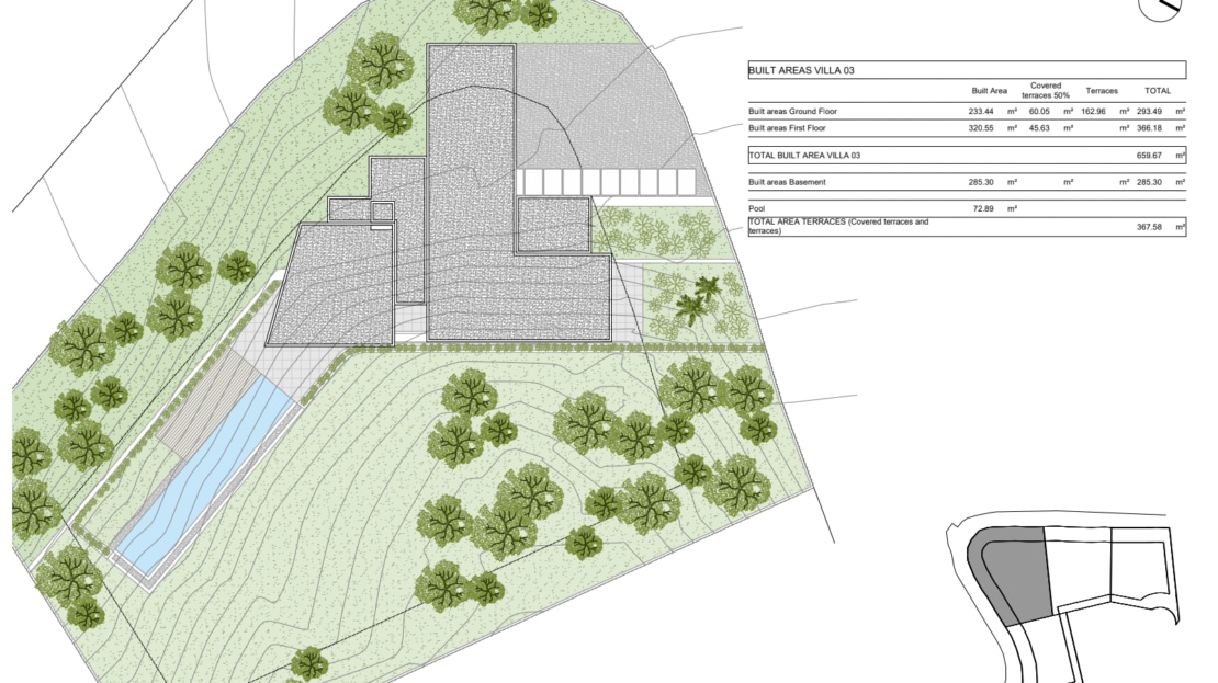 G-4111 PROJEKT! Meerblick Grundstück in Son Vida mit Projekt für eine exklusive Villa in ruhiger Lage