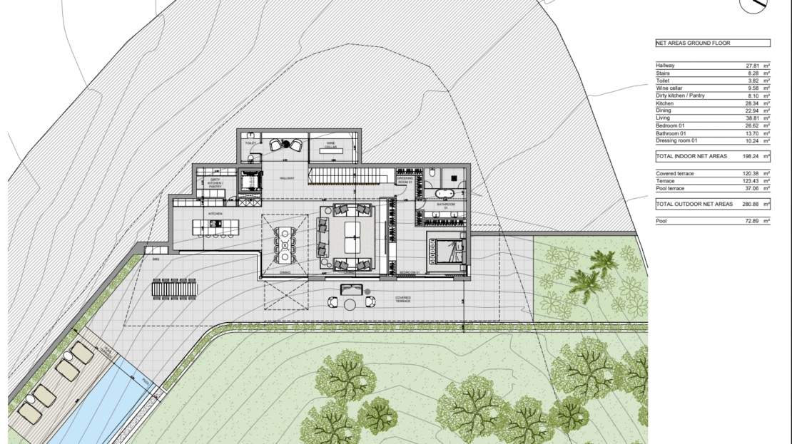 G-4111 PROJEKT! Meerblick Grundstück in Son Vida mit Projekt für eine exklusive Villa in ruhiger Lage